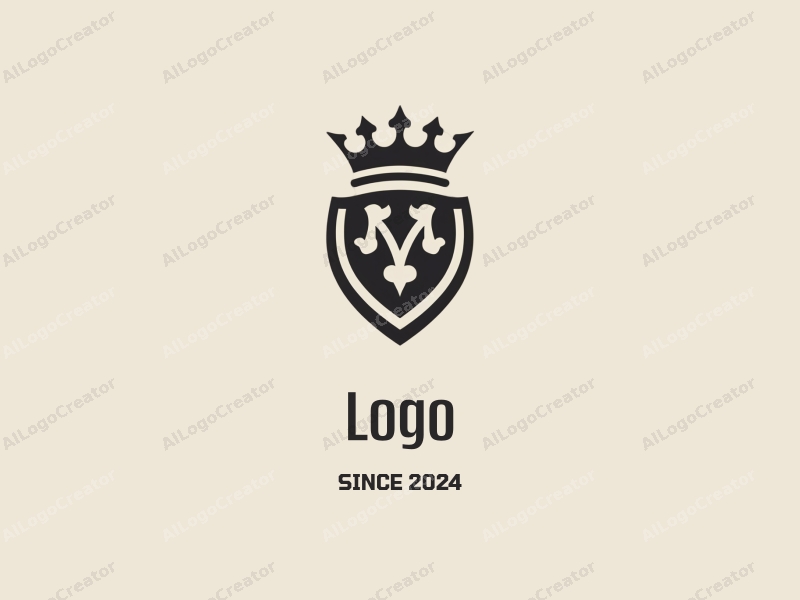 modern design features a stylized crown and shield, incorporating a minimalist approach combined with a clean background.