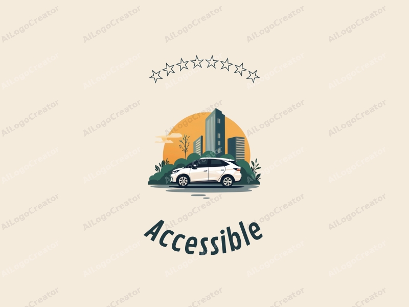 modern design features accessibility elements, a stylized electric vehicle, and contemporary architectural forms combined with a clean background.