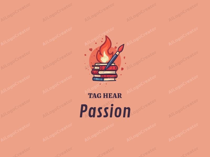 playful design features a vibrant red color palette, incorporating elements of passion and enthusiasm with a stylized paintbrush and books, combined with a clean and simple background.