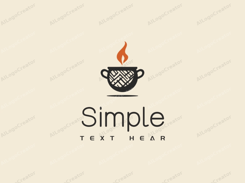 minimalist design features a stylized pot with a subtle flame, combined with a clean background and a modern aesthetic.