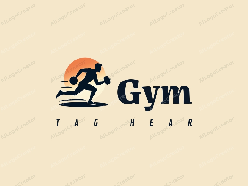 modern design features a stylized dumbbell and a dynamic runner silhouette, combined with a clean background and a harmonious layout.