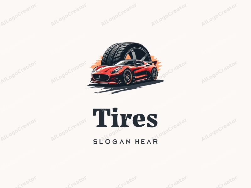 a modern design featuring a stylized tire and car silhouette, combined with a sporty aesthetic and a clean background.