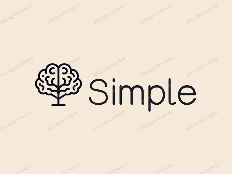 minimalist design features a stylized brain with interconnected lines, emphasizing simplicity and cleanliness, combined with a neutral background.