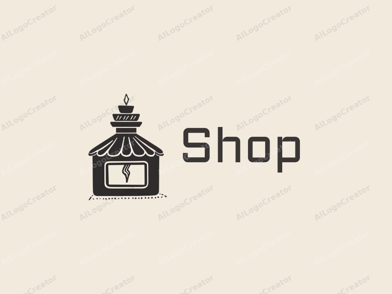 modern design features a stylized shop and store silhouette, combined with a fountain pen and ink bottle, using a clean background and harmonious composition.