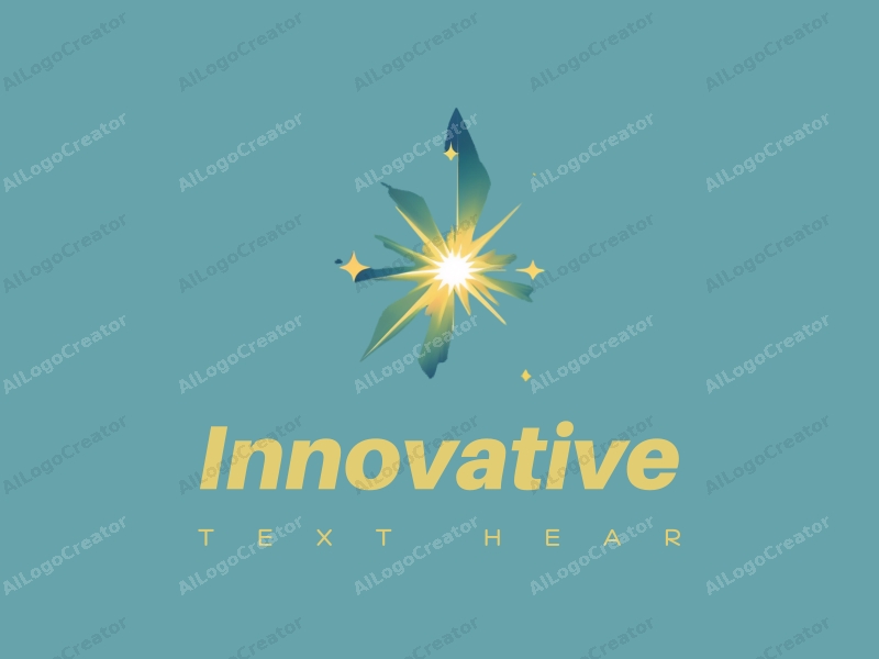 a modern minimalist design featuring abstract representations of stars and brilliance, combined with elements symbolizing innovation and the future, using a harmonious blend of blue and green colors on a clean background.