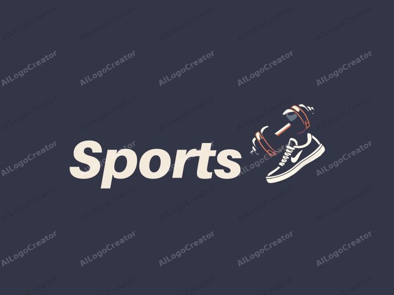 modern design features a stylized dumbbell and sneaker, combined with a dynamic sports theme, set against a clean background.