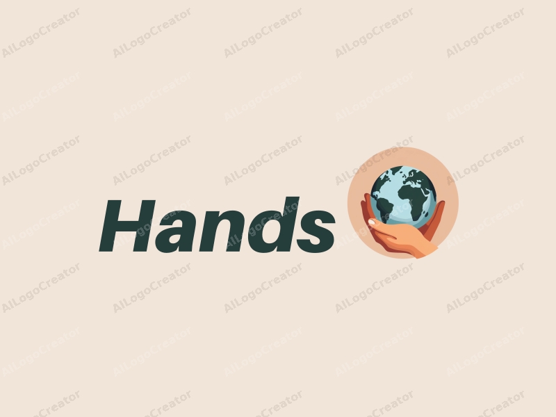 a modern design featuring a stylized hand gently holding a globe, with skin tone colors, combined with a clean background.