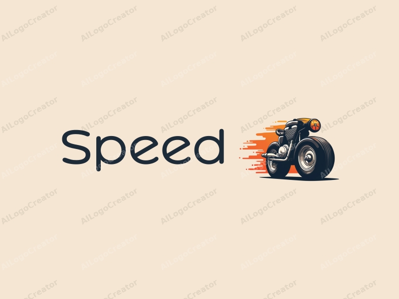 a modern design featuring dynamic lines representing speed, a stylized engine and tire, combined with a clean background to emphasize power and motion.