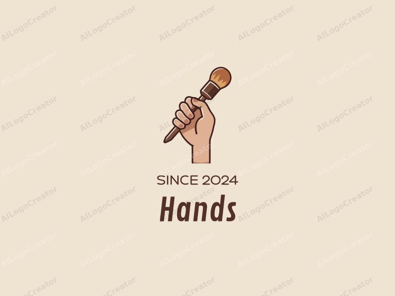 a modern design featuring a hand holding a paintbrush, combined with another hand gripping an object, all in skin tone colors, set against a clean background.