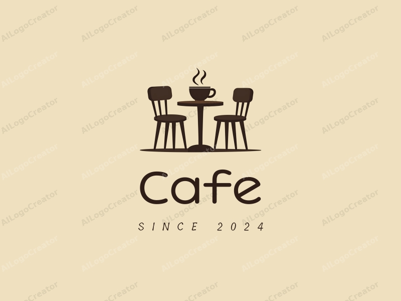 vintage design features a stylized coffee cup, retro table, and chairs, combined with a clean background.