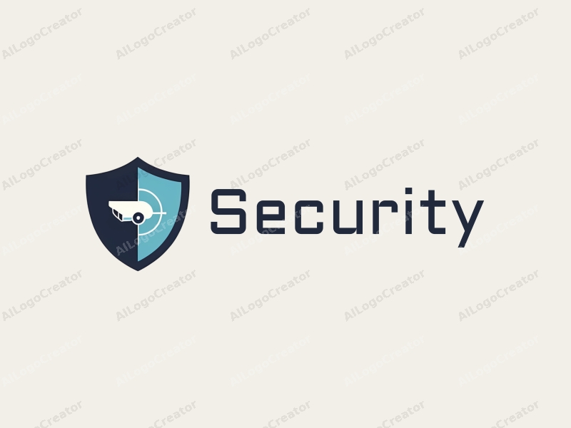 minimalist design features a stylized shield, a sleek surveillance camera, a simple lock, and a radar element combined with a clean background.