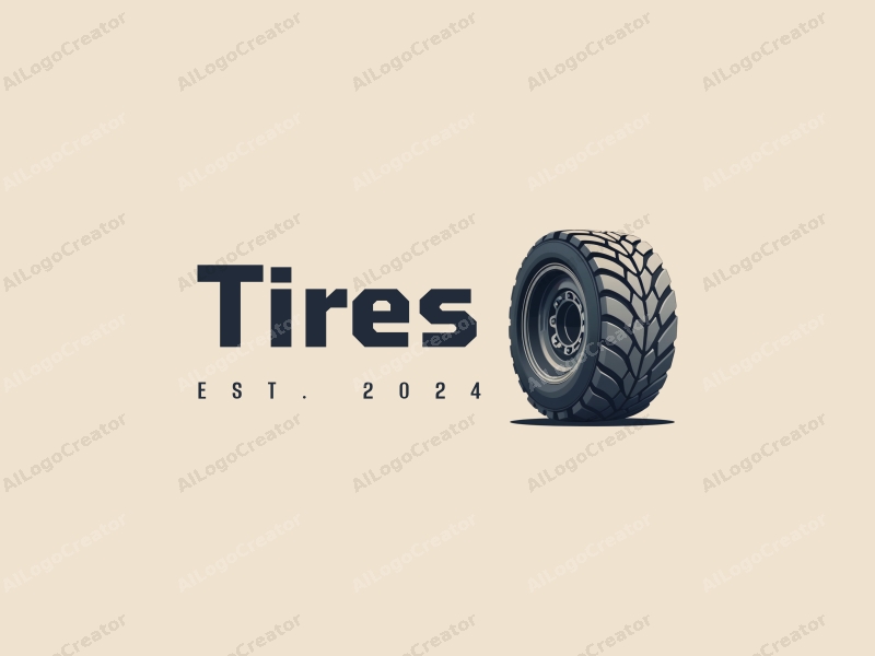 minimalist design features a stylized tire and wheel, incorporating rubber textures with a clean background.