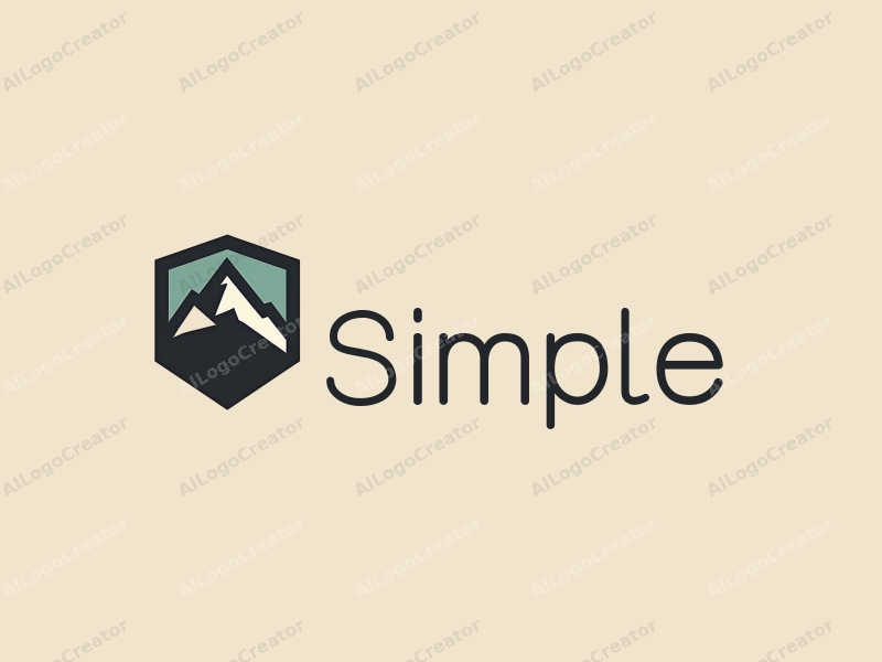 minimalist design features a stylized mountain silhouette integrated with a shield shape, combined with a clean background.