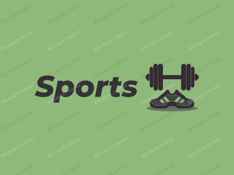 a modern minimalist design featuring a stylized dumbbell and running shoes, combined with a clean background in green and black colors.