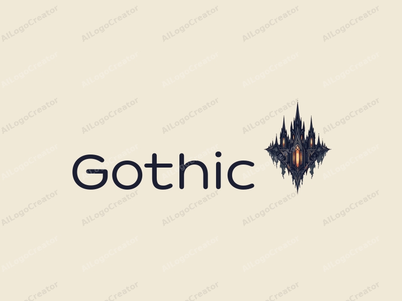 Gothic design features intricate pointed spires, elegant crystals, and a dark, moody atmosphere combined with a clean background.