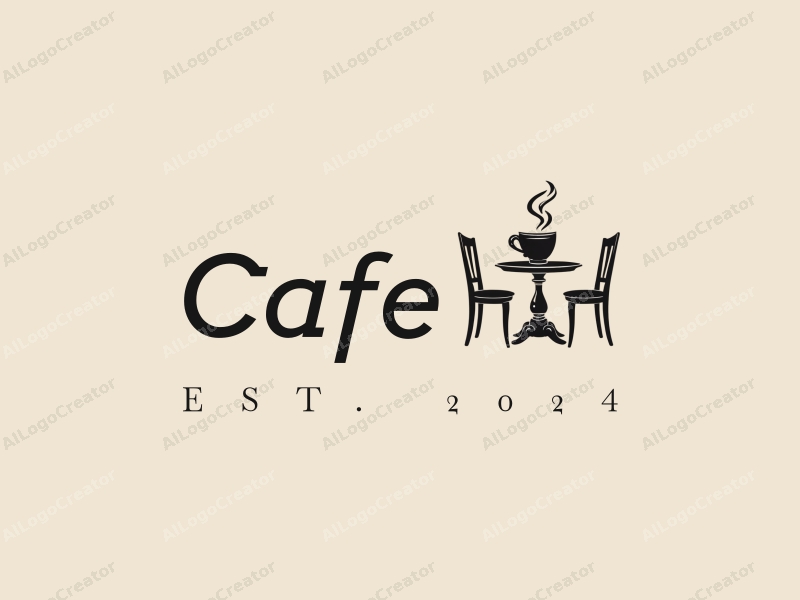 vintage design features a stylized coffee cup, antique table, and chairs, combined with a clean background.