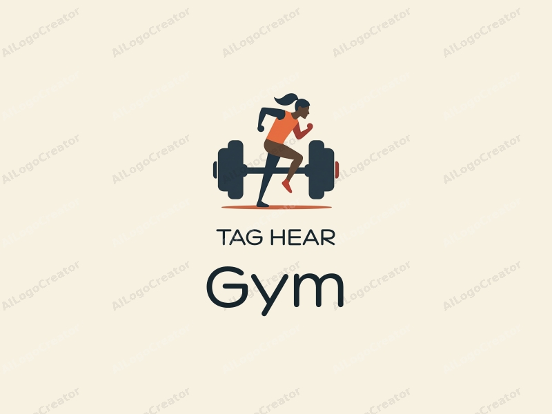 modern design features a stylized dumbbell and a dynamic runner silhouette, combined with a clean background and a harmonious layout.