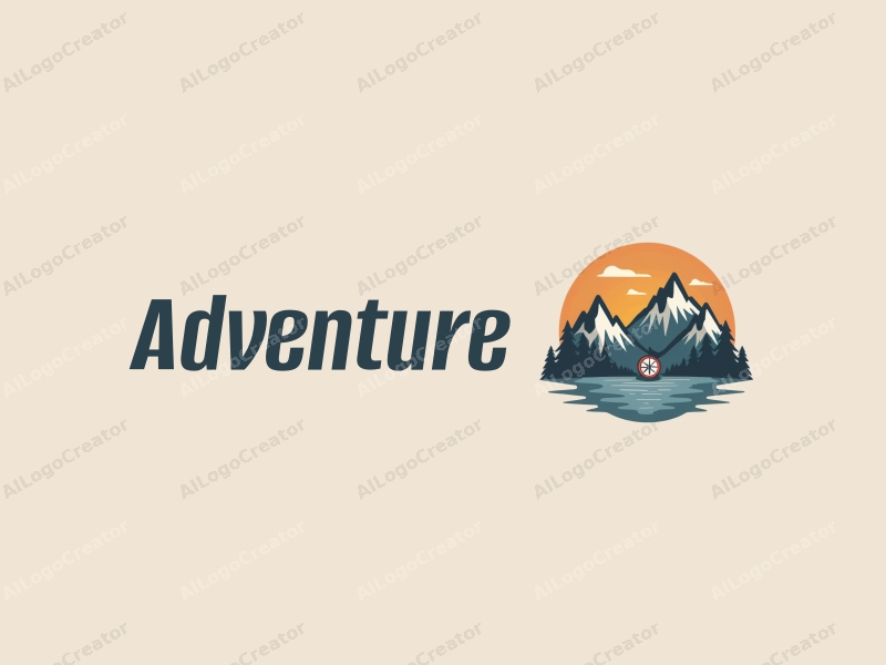 exploratory design features stylized mountains, a compass, and adventure elements combined with a clean background.