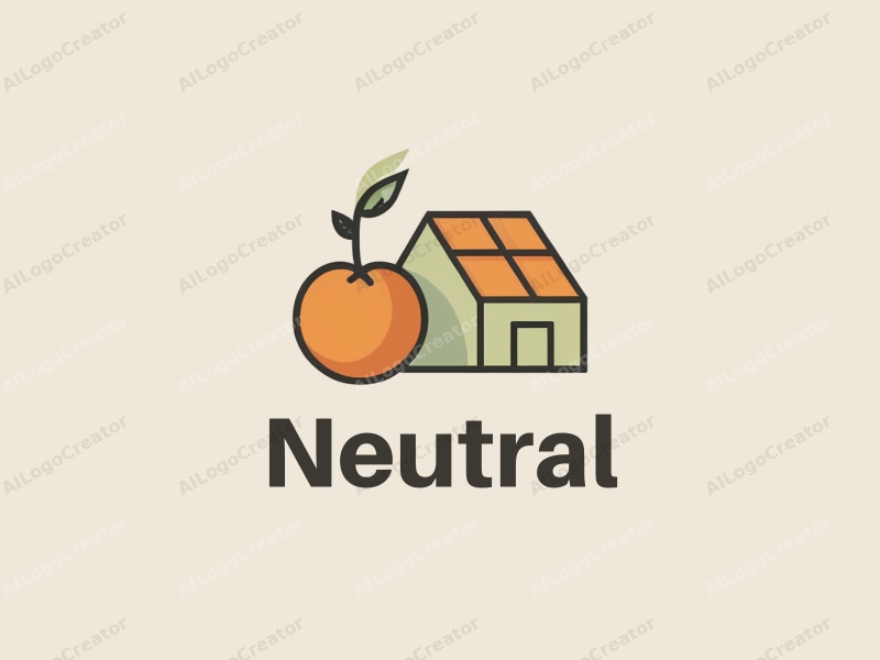 minimalist design features a stylized orange and a greenhouse, emphasizing neutrality and balance, combined with a clean background.