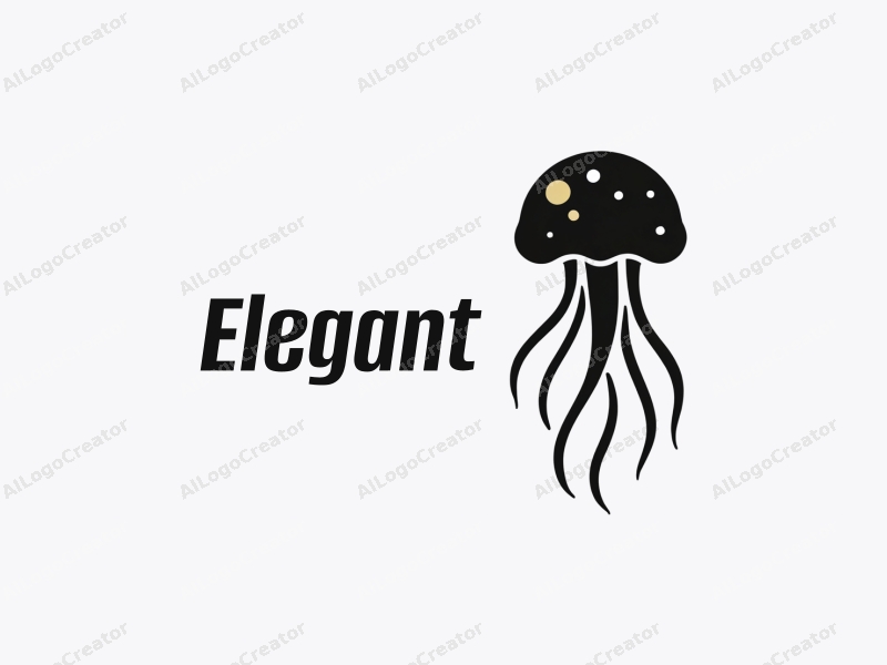 a modern minimalist design featuring a stylized jellyfish and a sleek slide, combined with elegant and refined elements, set against a clean black and white background.