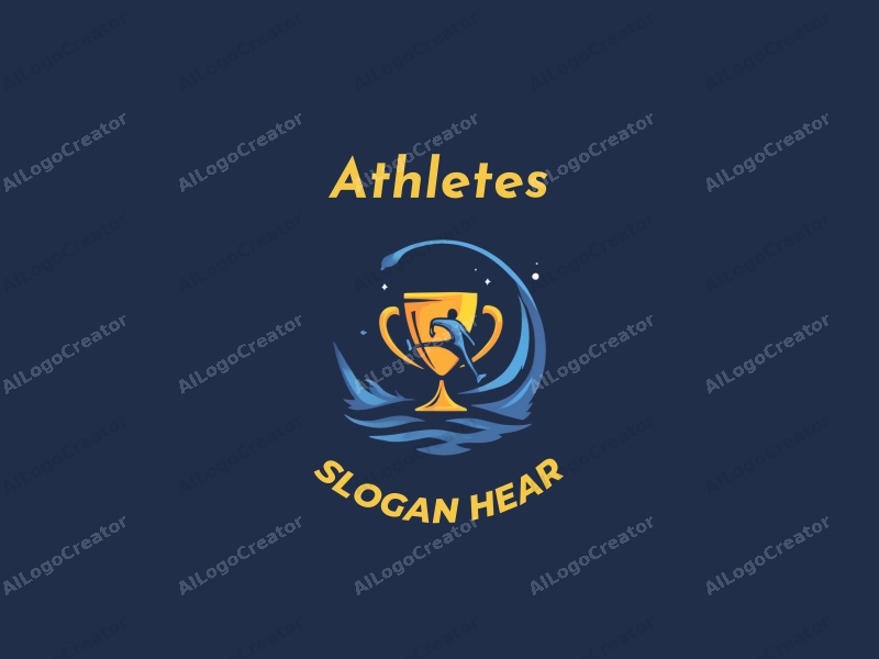 modern design features a stylized runner in motion, a trophy symbolizing victory, and a clean background with blue accents.