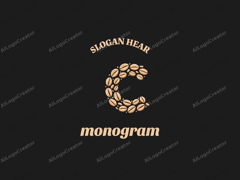 a modern design featuring a stylized letter C intertwined with coffee beans, utilizing a minimalist approach combined with a clean black background.