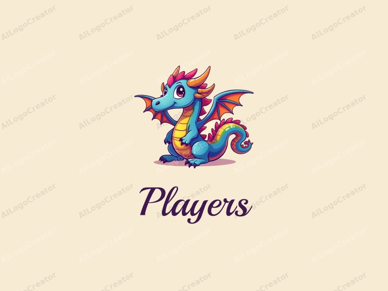 playful design features a vibrant rainbow dragon intertwined with an adventurous player character, using a colorful palette and a clean background to create a whimsical and engaging atmosphere.