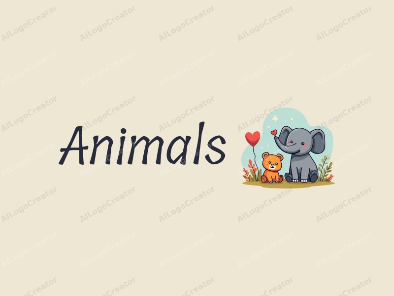 playful design features a small bear and a small elephant in a vibrant, colorful setting, incorporating elements of wildlife and education, combined with a clean background.