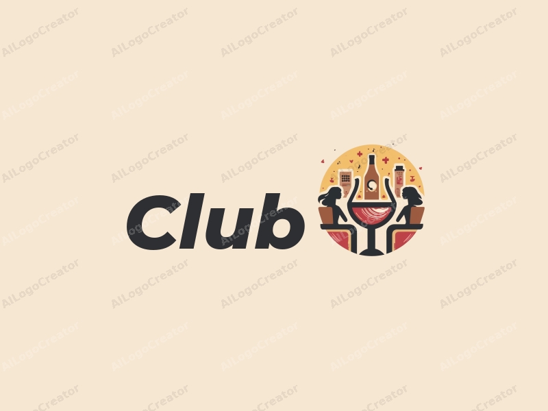 a modern design featuring a stylized club scene with social elements, incorporating musical notes and a wine glass, combined with a clean background.