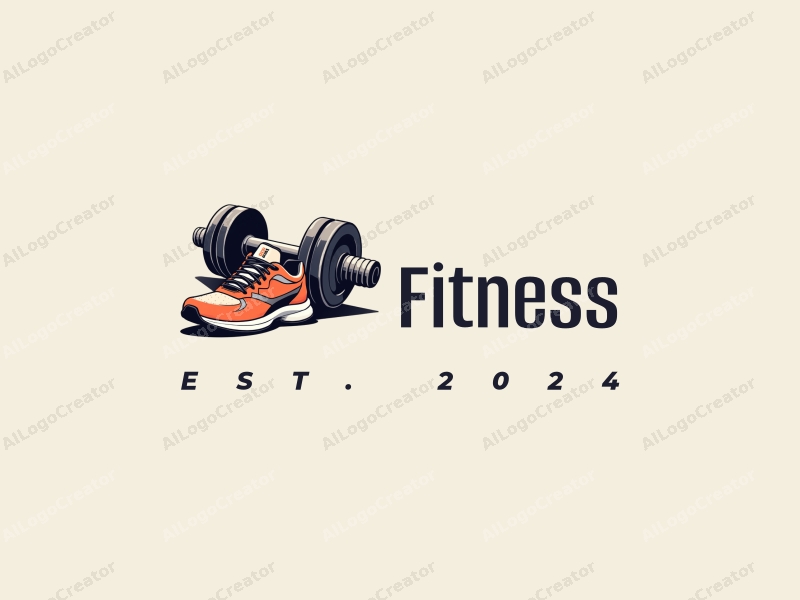 modern design features a stylized dumbbell and running shoes, combined with a clean background and a harmonious layout.