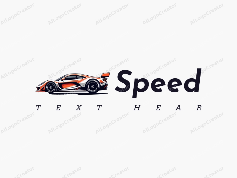 a modern design featuring dynamic lines representing speed, a stylized racing car silhouette, and an abstract engine shape, combined with a clean background.