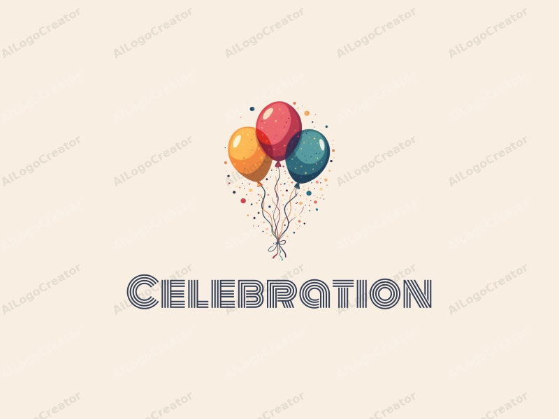 playful design features colorful balloons and streamers, a festive atmosphere with gold accents, combined with a clean background.