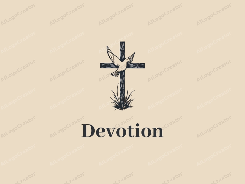 vintage design features a stylized cross and a dove, symbolizing faith and prayer, combined with a clean background and harmonious composition.