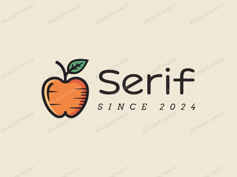 vintage design features serif fonts, a stylized carrot and apple, combined with a clean background.