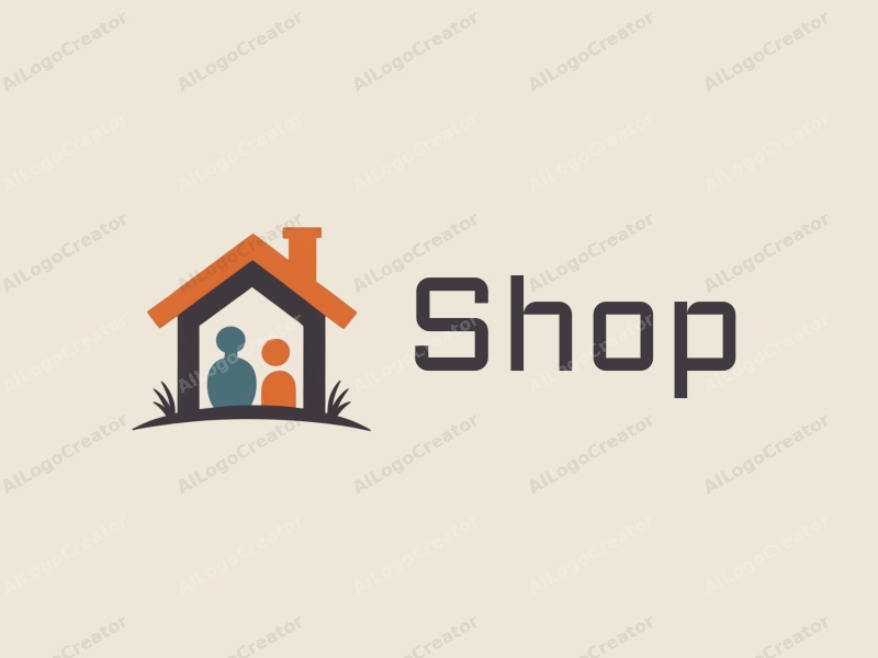 modern design features a stylized shop and store silhouette, incorporating elements of a home and a boy, combined with a clean background.