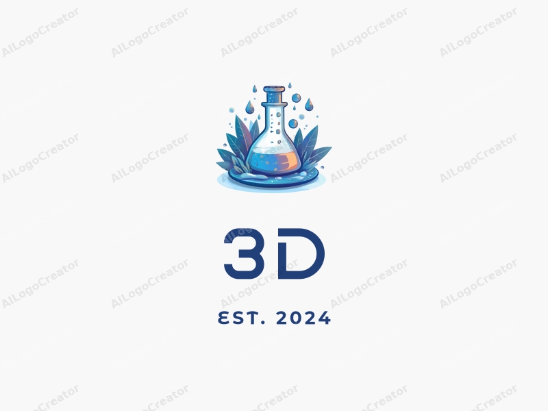 a modern design featuring 3D dynamic elements, water droplets, and scientific instruments, combined with a colorful palette and a clean background.