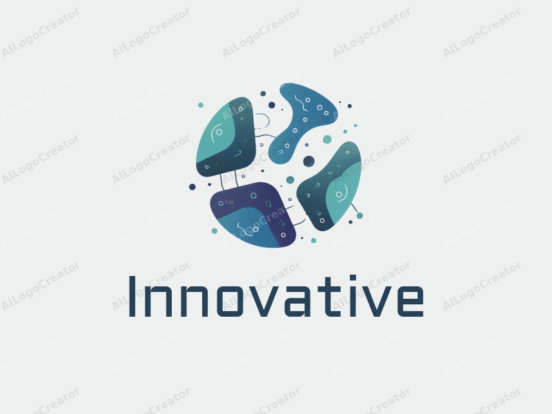 a modern minimalist design featuring abstract representations of innovation and future technology, incorporating elements of application and network, with a harmonious blend of blue and green colors on a clean background.