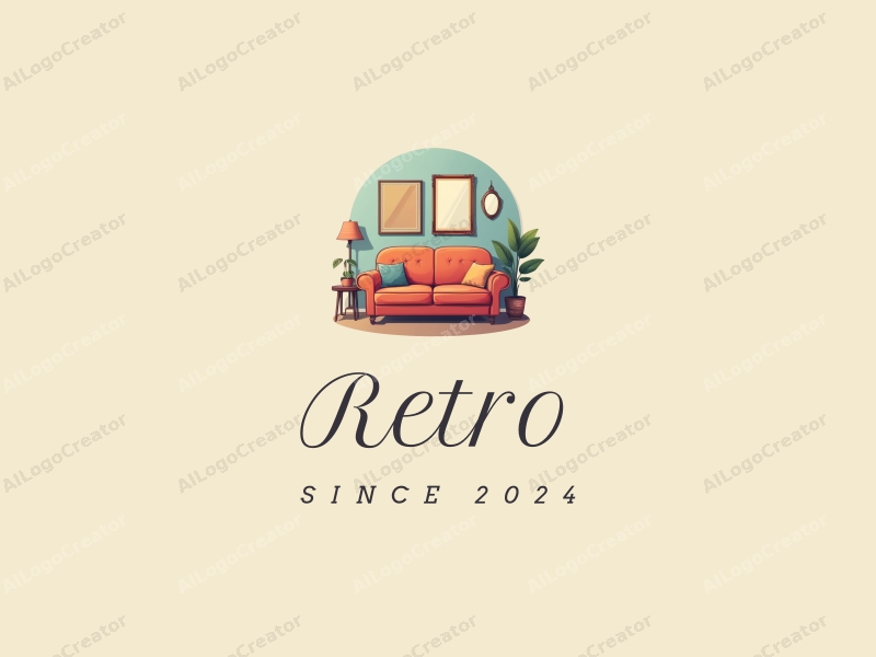 vintage design features a retro sofa, a retro poster, a vintage mirror, and a nostalgic frame combined with a clean background.