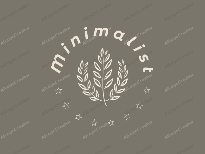 minimalist design features a stylized olive branch intertwined with elegant handwritten elements, utilizing a tag style approach combined with a clean background.