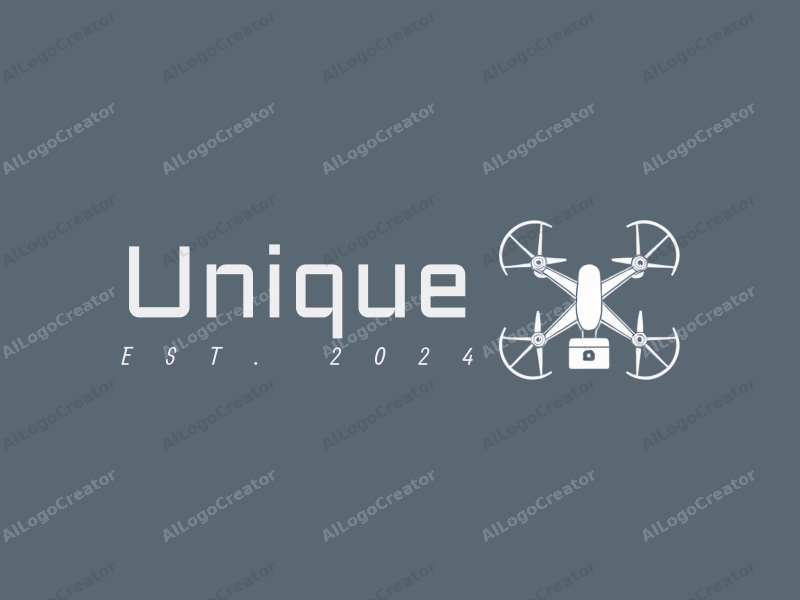 a modern minimalist design featuring a stylized drone and a package, combined with a clean background and a focus on innovation and uniqueness.