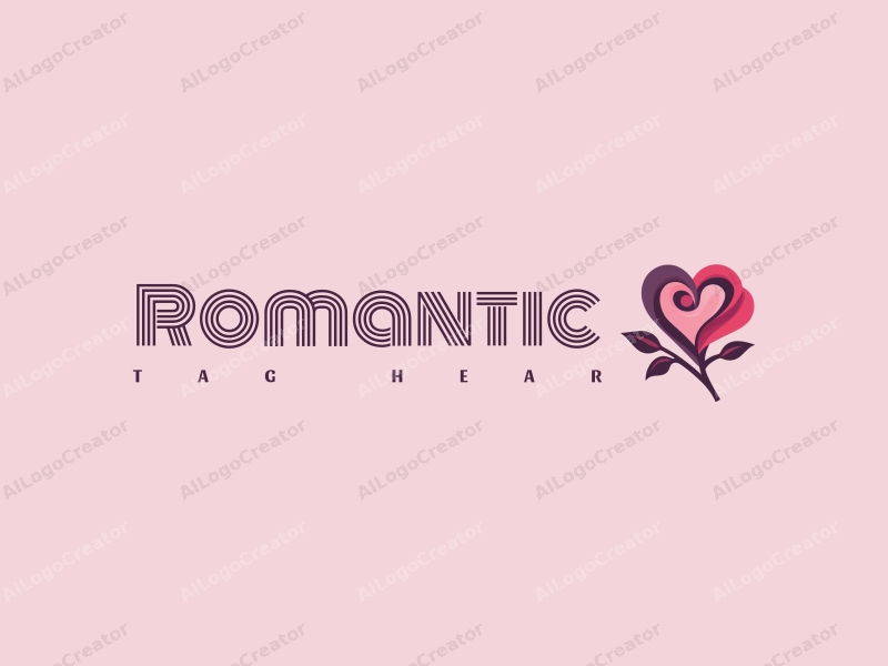 playful design features a stylized rose intertwined with a heart shape, incorporating pink and purple colors, combined with a clean background.