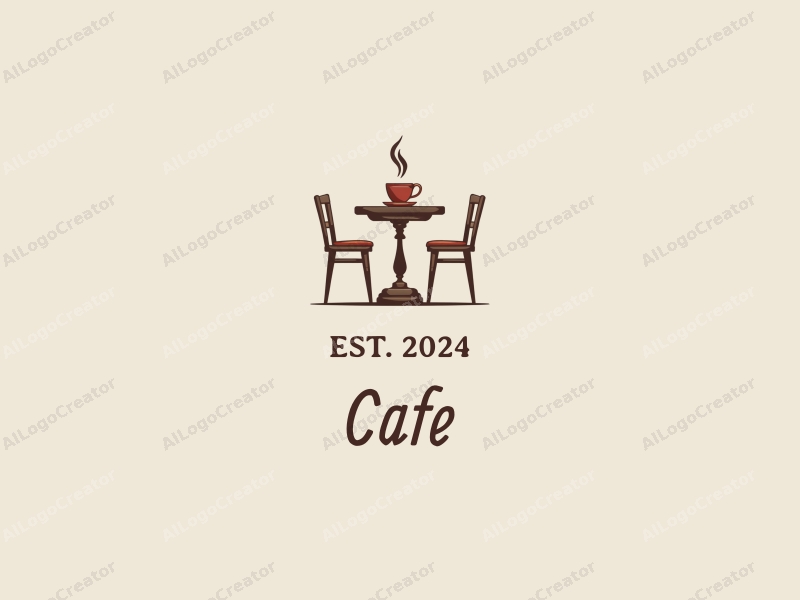 vintage design features a stylized coffee cup, retro table, and chairs, combined with a clean background.