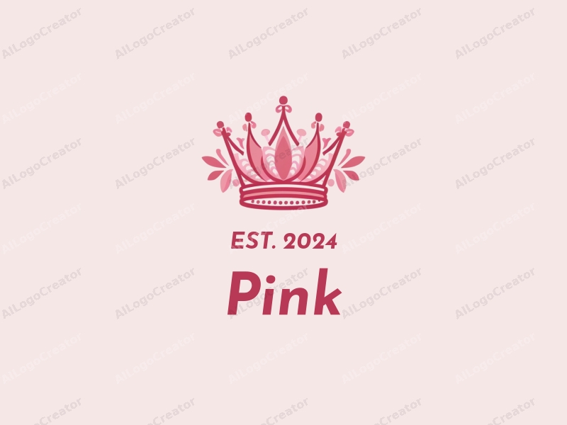 minimalist design features a stylized crown surrounded by delicate cherry blossom petals, all in a soft pink color palette, combined with a clean and simple background.