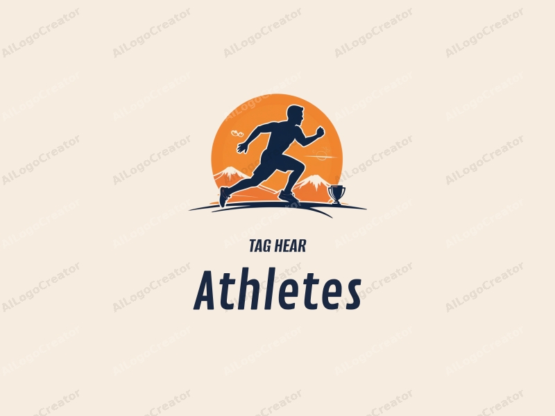 modern design features a dynamic athlete in motion, stylized sports shoes, and a trophy, combined with a clean background and a harmonious composition.