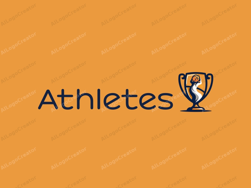 modern design features a dynamic athlete in motion, a stylized basketball, and a trophy, combined with a clean background and a harmonious composition.