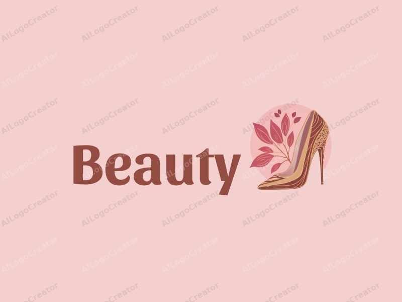 elegant modern design features stylized petals and high heels, combined with a clean background in pink and gold tones.