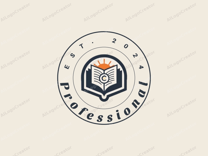 modern design features a stylized book and a certification stamp, combined with a clean background and a professional aesthetic.