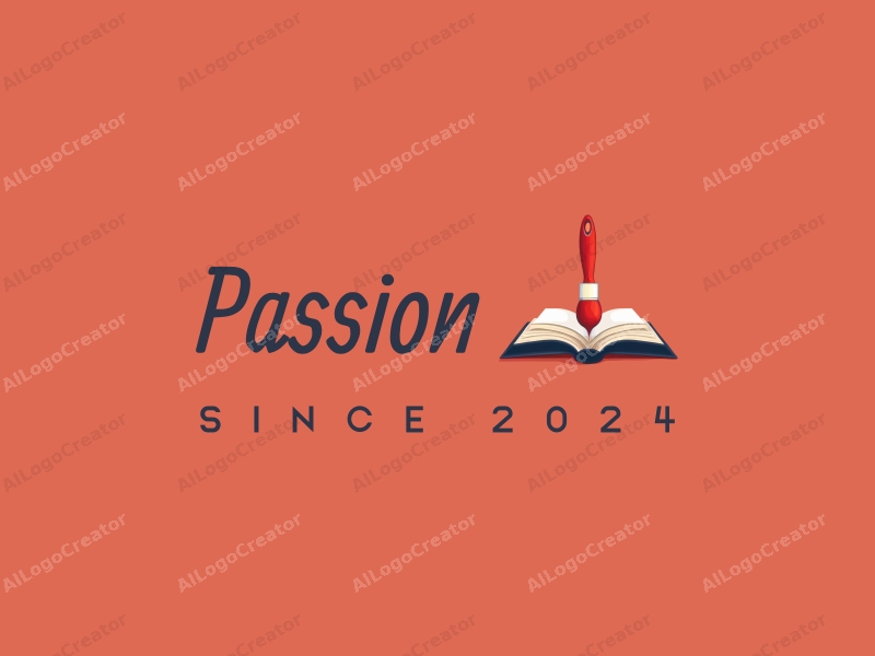 playful design features a vibrant red paintbrush and an open book, symbolizing passion and enthusiasm for art and education, combined with a clean background.