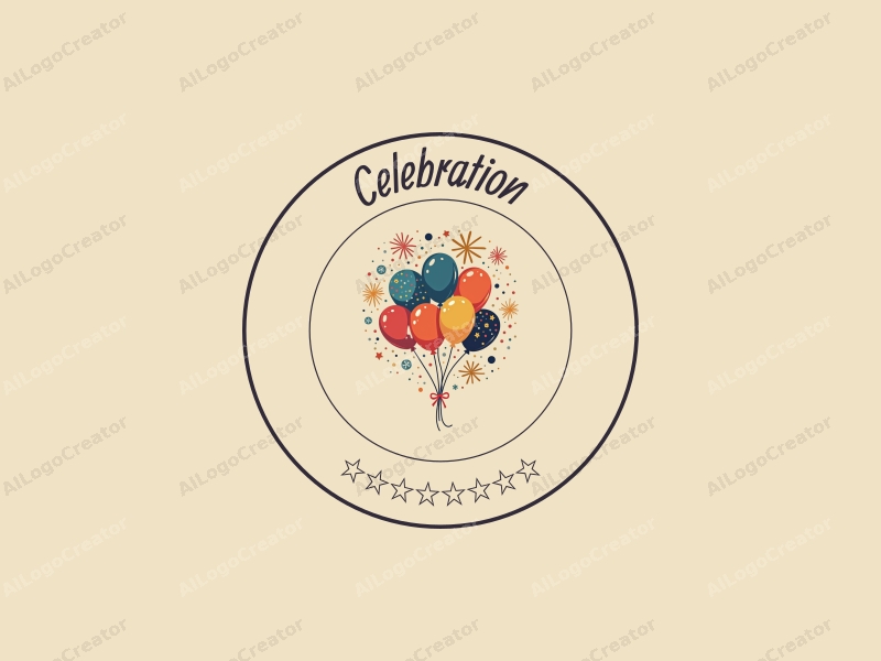 playful design features colorful balloons and fireworks, combined with a gold accent, creating a festive atmosphere with a clean background.