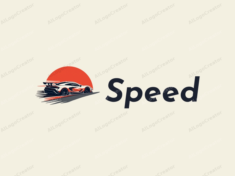 a modern design featuring dynamic lines representing speed, a stylized racing car silhouette, and an abstract engine shape, combined with a clean background.